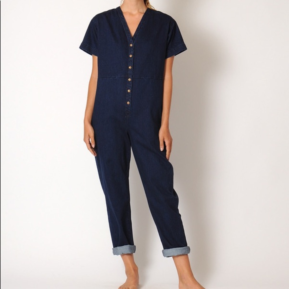 Ilana Kohn Navy Denim Short-Sleeve Jumpsuit